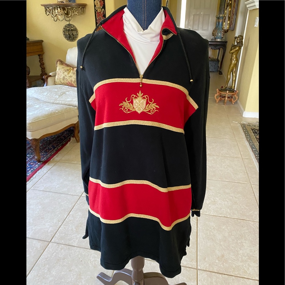 St John Marie Gray Classic Sweat Shirt Navy Red